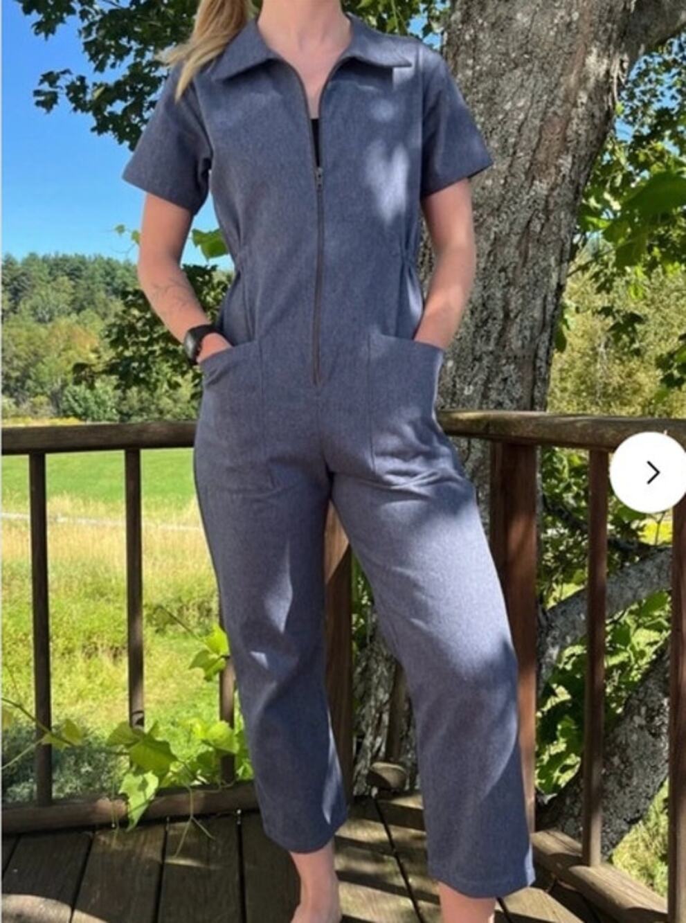 NOBLE Sz XL Denim Adult Utility Suit Jumpsuit Zip Front Organic Cotton